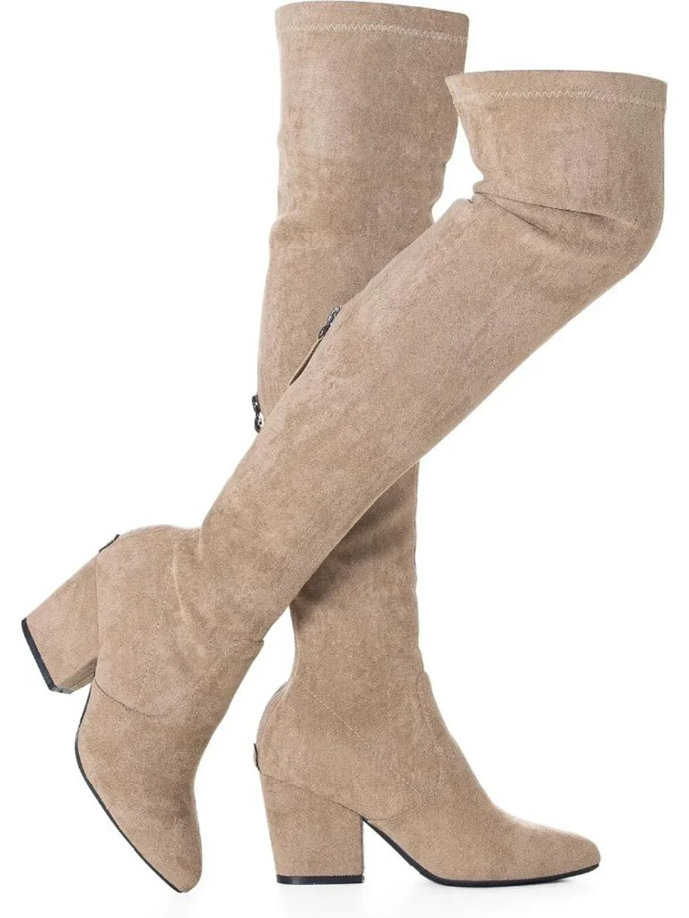 Women's Tan Suede Pointed Toe Flat Comfort Over the Knee Thigh High Boots